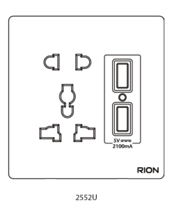 Bộ ổ cắm 2 + 3 chấu đa năng kèm 2 ổ cắm USB 2.1A, Màu trắng, Elegant, 2552U