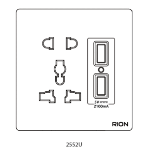 Bộ ổ cắm 2 + 3 chấu đa năng kèm 2 ổ cắm USB 2.1A, Màu trắng, Elegant, 2552U