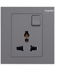 Bộ ổ cắm đơn đa năng có công tắc 16A 250V~, Màu xám ánh kim, Galion, 282434-C3