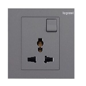 Bộ ổ cắm đơn đa năng có công tắc 16A 250V~, Màu xám ánh kim, Galion, 282434-C3