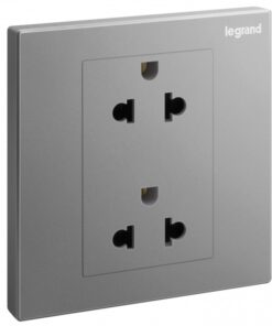 Bộ ổ cắm đôi ba cực chuân Âu - Mỹ 2P+E 16A 250V~, Màu xám ánh kim, Galion, 282436-C3