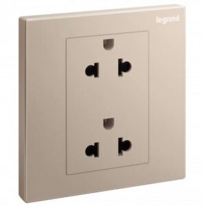 Bộ ổ cắm đôi ba cực chuân Âu - Mỹ 2P+E 16A 250V~, Màu vàng champagne, Galion, 282436-C2